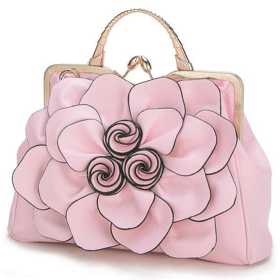 Ruiatoo Handbag for Women Flower Fashion Satchel Tote PU Leather Evening Shoulder Bags with Strap for Party Pink