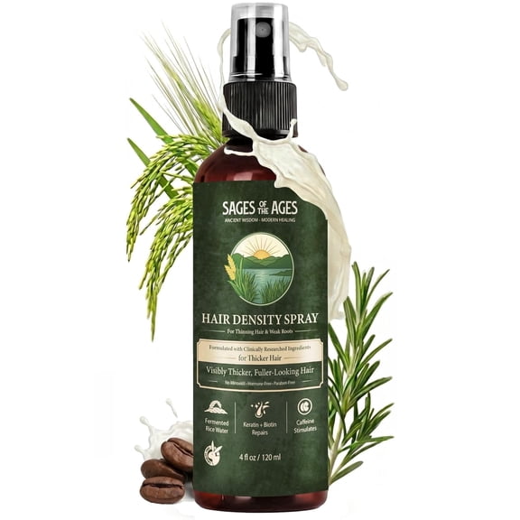 Sages of the Ages Fermented Rice Water, Rosemary, Keratin, Biotin Hair Growth Spray to Thicken, Strengthen, Hydrate, 4 fl oz