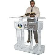 Kingdom 3 Tier Acrylic Lectern or Podium with 6 Column Base and a Wide Middle Shelf - Clear