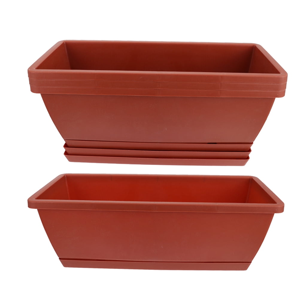 HONMEET 4-Pack Red Window Box Resin Flower Pots for Garden, Patio, Balcony, Outdoor Decor