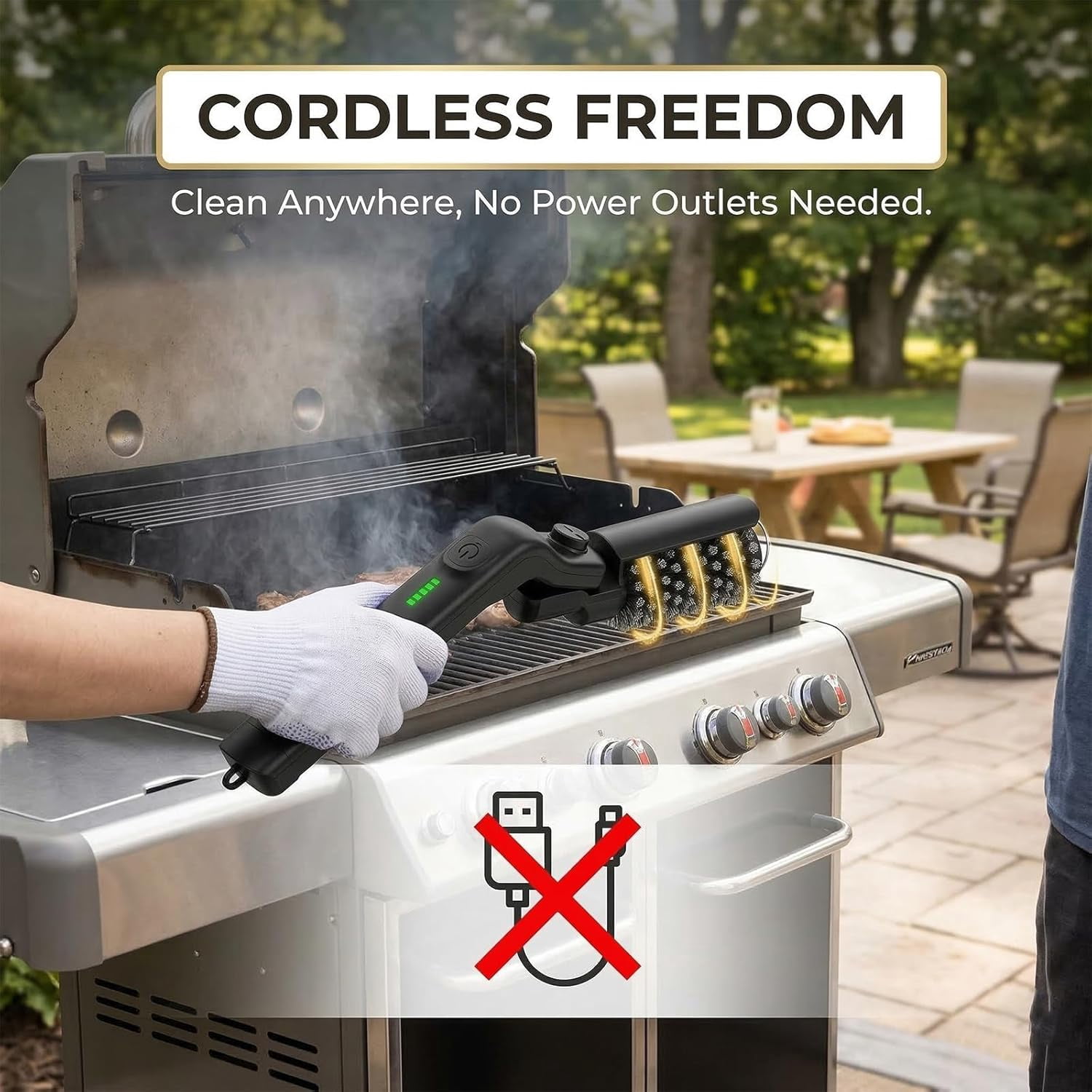 Electric Grill Cleaner for Outdoor Grill, Power Grill Brush Motorized Grill Brush with 7-Angle Adjustable Head, 3-Speed Control, Rechargeable, 304 Stainless Steel, Heat-Resistant