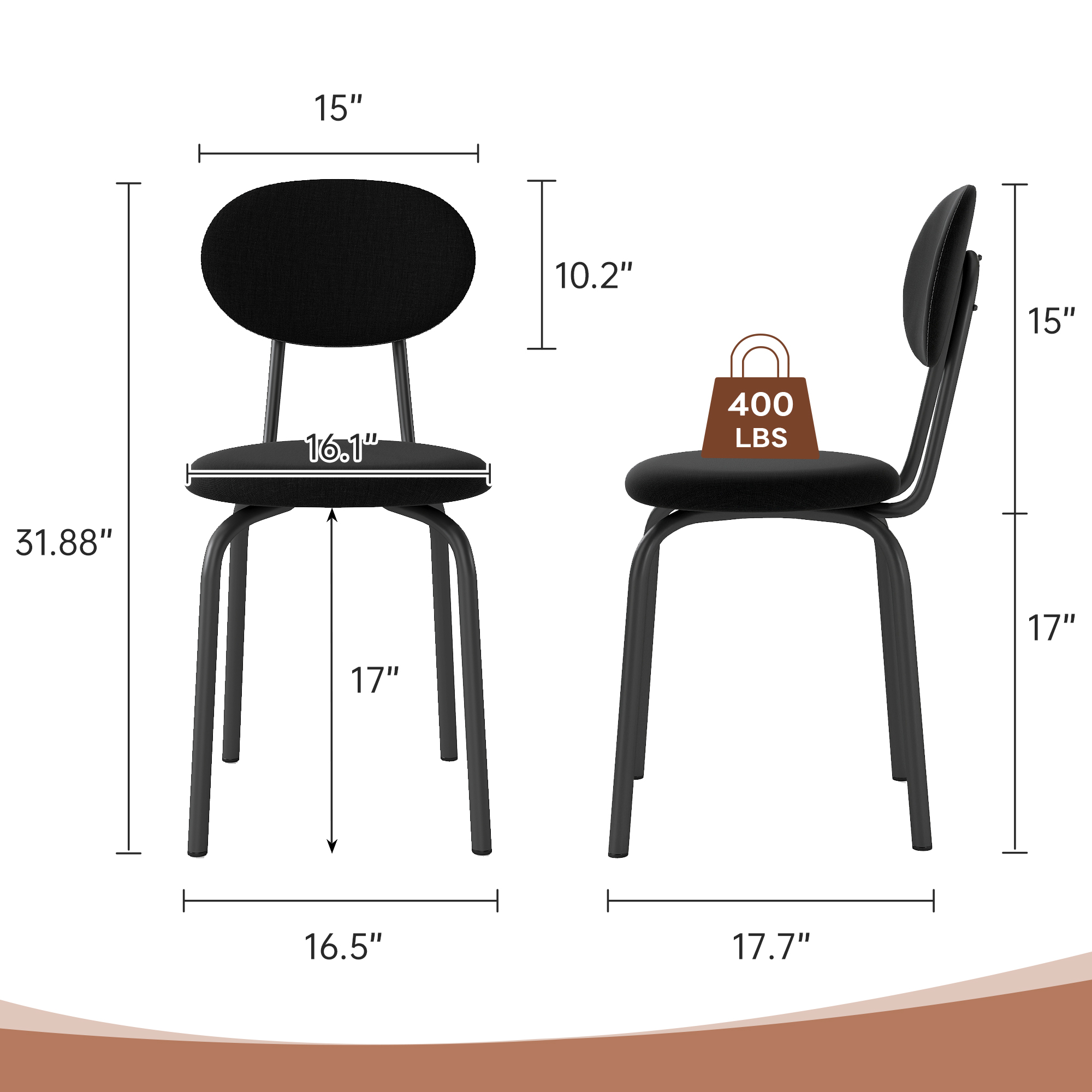 Melocadol Stackable Dining Chairs Set of 4, Modern Upholstered Dining Chairs with Comfortable Padded Seating, Steel Frame with 400 Lb. Capacity, Space Saving, for Kitchen, Dining Room, Black