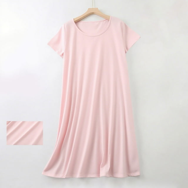 Pijama de manga corta con cuello redondo y color liso para mujer, ropa de casa, camisón corto de algodón para mujer