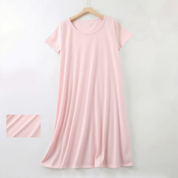 Royisotas Womens Long Nightgowns Short Sleeve Soft Sleepwear Silky V-Neck Comfortable Plus Size Loungewear for Ladies Summer