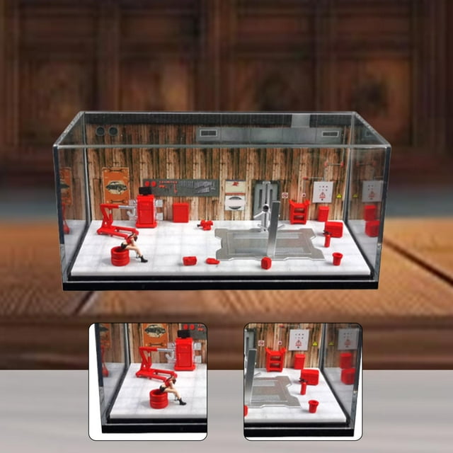 BELOVING 1/64 Auto Repair Shop Model Tabletop Ornament Gift Layout Prop Parking Scene A