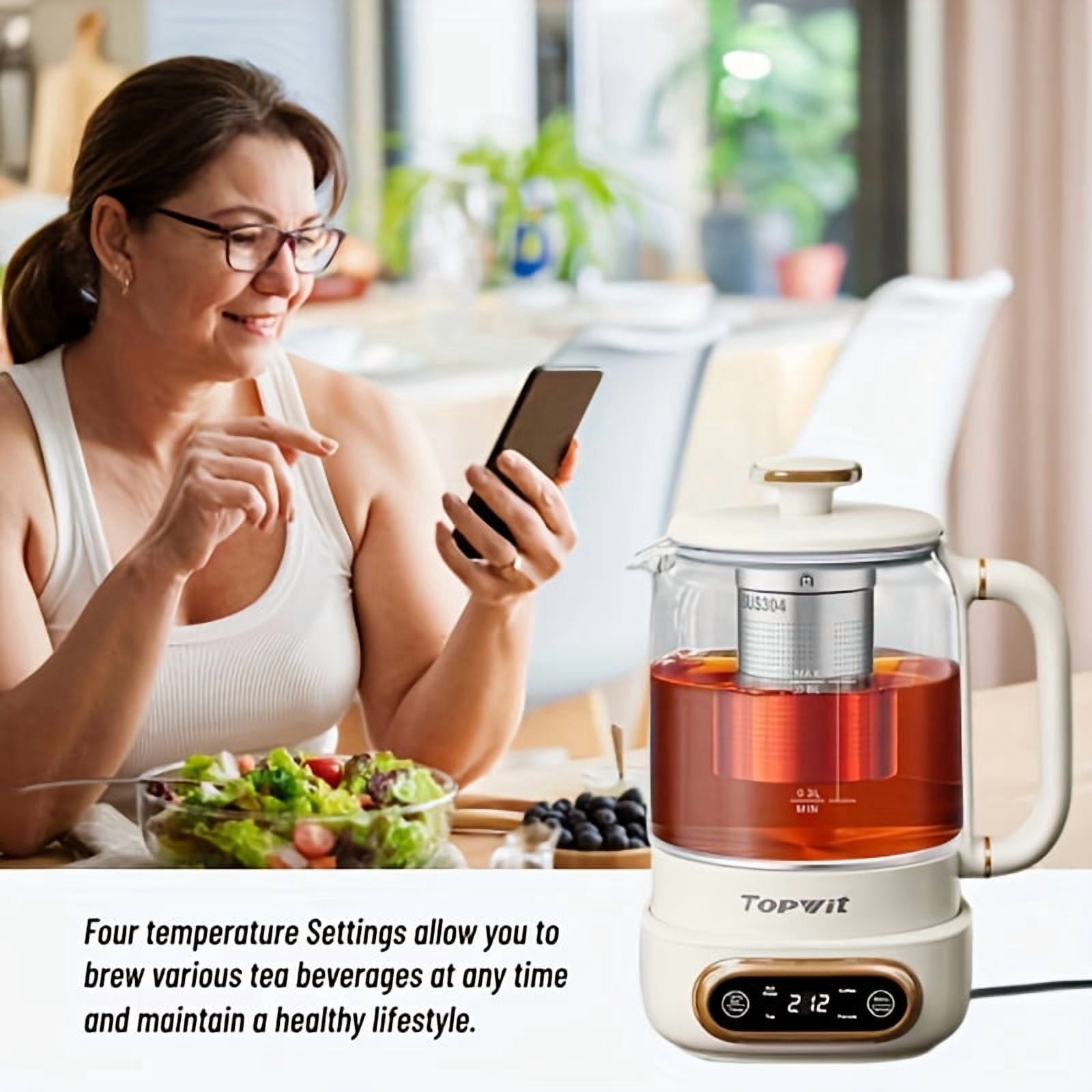 Electric Glass Kettle with Removable Infuser | 0.8L 8-in-1 Programmable Brewer | 11 Temp & 4 Preset Modes