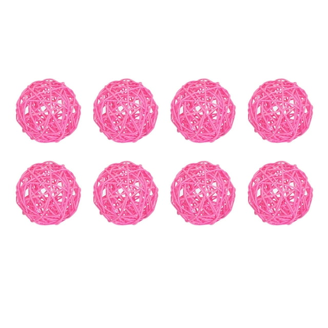 Unique Bargains 8 Pcs Wicker Rattan Balls 3.9 Inch Rattan Decorative Balls for Vase Fillers Craft Home Decor Pink