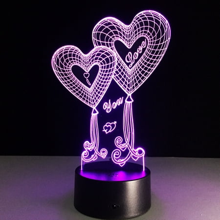 

Frcolor 3D Lamp Visual Light Effect 7 Colors Changes Night Light (Love Hearts)