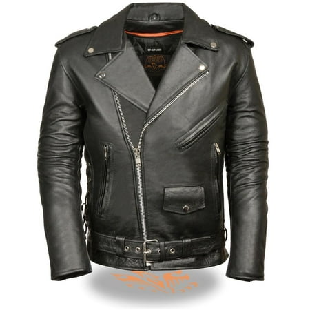 Milwaukee Leather Mens Classic Side Lace Police Style Motorcycle Jacket