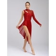 thumbnail image 5 of Doomiva Women Shiny Lyrical Dance Dress Asymmetric Figure Skating Dress Modern Contemporary Dancewear Burgundy XL, 5 of 7