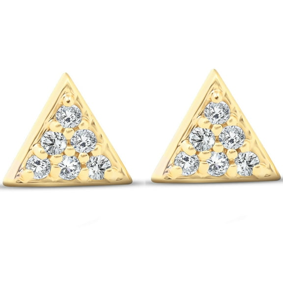 Pompeii 14k Yellow Gold Triangle Pave 1/10 Ct Diamond Delicate Spike Studs Womens Earrings