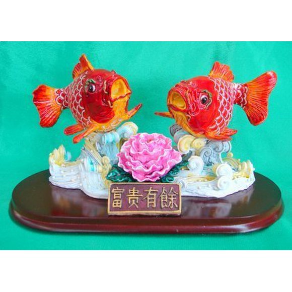 Estatua de Resina de Doble Pez Feng Shui Import 22x11x11 cm