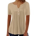 thumbnail image 2 of Womens Summer Tops Ndbuld Women's Tunic Summer Short Sleeve Top Loose V Neck Dressy Shirt Blouse ,Beige,XL, 2 of 7