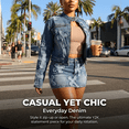 thumbnail image 5 of Women's 2 Piece Denim Outfits Y2K Cross Patchwork Zip Up Denim Jacket and Mini Skirt Set Streetwear Clubwear, 5 of 6