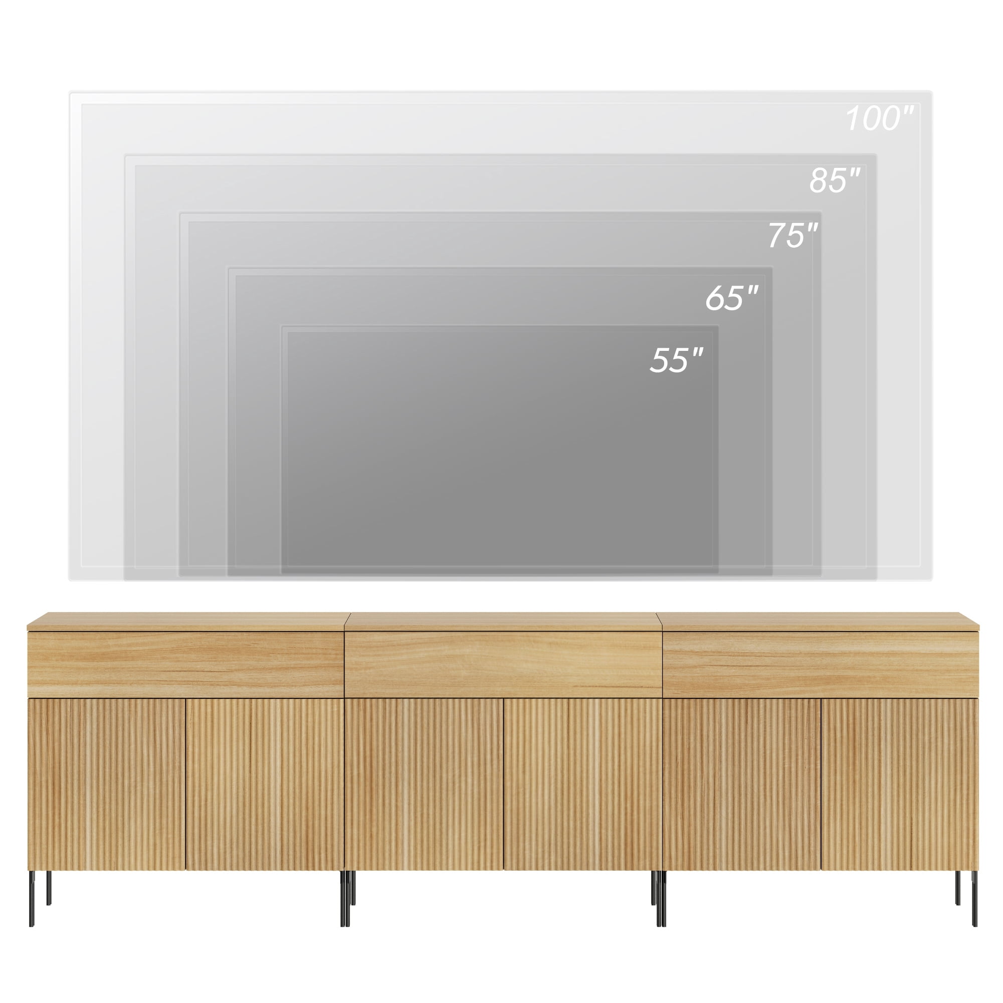 94.5" Wood Reeded Dresser with Drawer for Bedroom, 3-In-1 Minimalist Modern Cabinet, Storage Dresser Organizer for Bedroom Living Room Hallway Closet