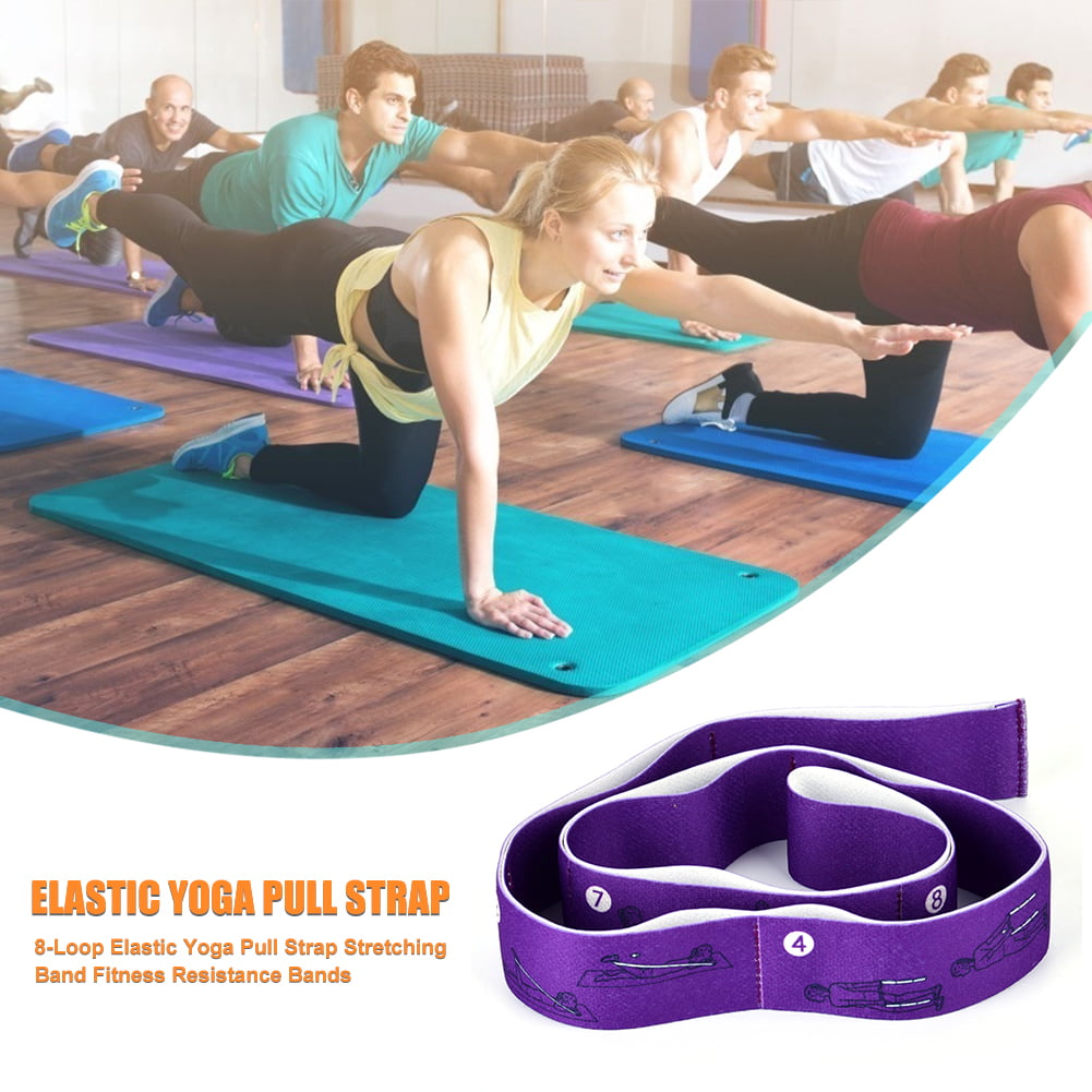8-Loop Elastic Yoga Pull Strap Workout Fitness Resistance Band Purple 