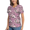 thumbnail image 5 of Yiaed Rose Flowers Print Women's T Shirt V-Neck Short Sleeve Shirt Casual Breathable Tee Summer Tops-Small, 5 of 5