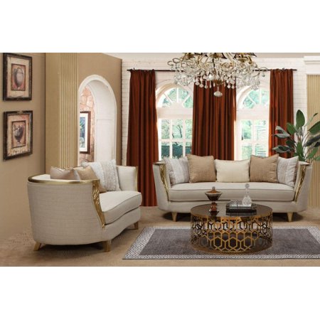 Modern Style Beige Sofa Set 2Pcs in Gold finish Cosmos Furniture Cora