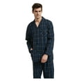 thumbnail image 3 of GLOBAL Conjunto de Pijama de Tejido Liso de Manga Larga para Hombre, Ropa de Dormir de Algodón, Ropa de Dormir Cómoda, Azul Marino y Cuadros Negros M, 3 of 6