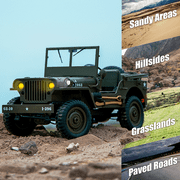 1/12 1941 MB Scaler RC Jeep, 4x4 RC Car Mini RC Rock Crawler Military, 2.4Ghz RC Truck with 180 Brushed Motor, LED Lights, Battery and USB Charger for Adults