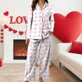 thumbnail image 5 of Drie Cozy Pjs Women Sleepwear Womens Heart Print Pajamas Set Valentines Day Gift Long Sleeve Button Down Nightwear Loungewear Pink,M, 5 of 6