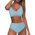 thumbnail image 3 of Kukoosong Women's High Waist Bikini Sets with Push Up Padded Bralette and Spaghetti Straps Solid Color Swimsuit for Beach and Pool, 3 of 6