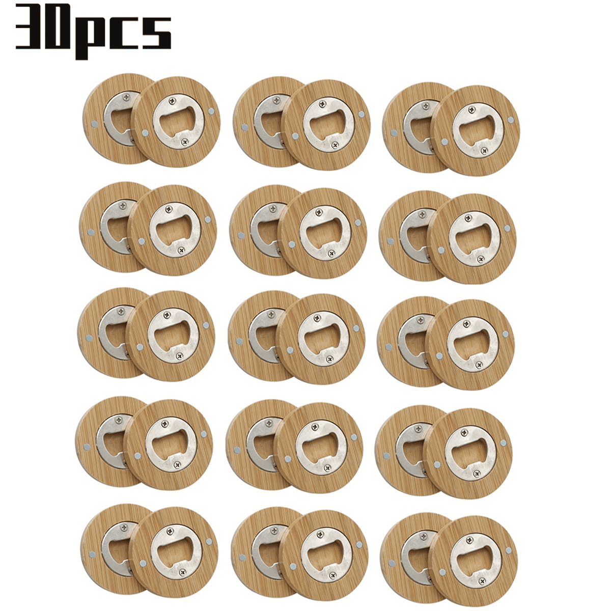 30PCS DIY Bamboo Round Shape Bottle Openers Coaster Fridge Magnet Refrigerator Sticker Bar Deco 1377