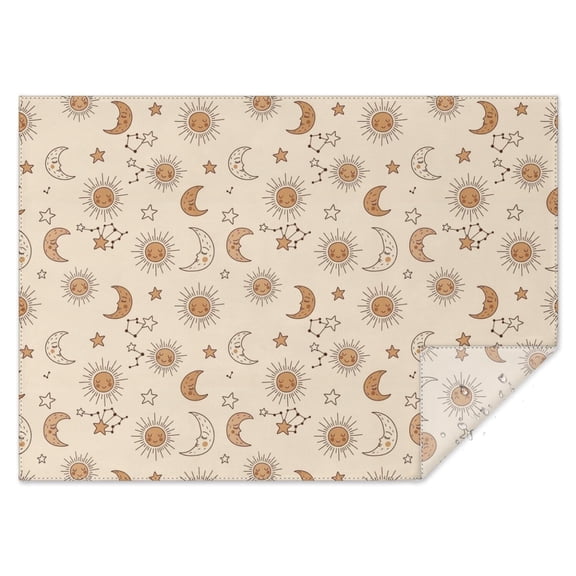 Beige Sun Moon Star Constellation Pattern Rectangle Tablecloth 60"x84",Waterproof Polyester Rectangle Table Cloth, Wipeable Spillproof Polyester Tablecloth for Dining, Camping, Indoor and Outdoor