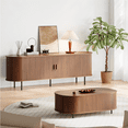 thumbnail image 5 of MARNUR 63" TV Stand for 70" TV, Wood Entertainment Center with Storage and Shelves, 2 Sliding Tambour Doors, Mid-Century Modern, Walnut, 5 of 9