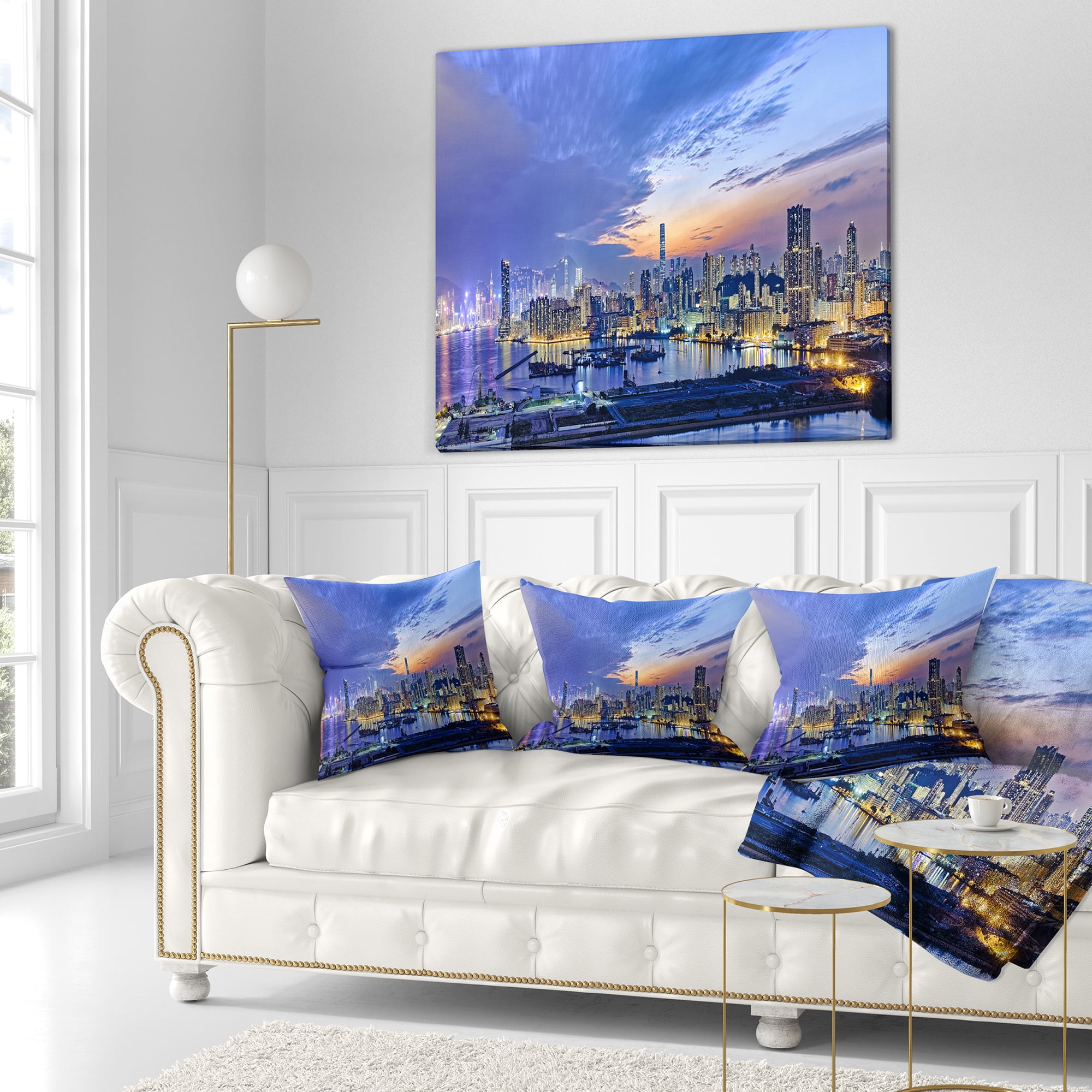 Designart Hong Kong City Sunset Panorama - Cityscape Throw Pillow - 16x16