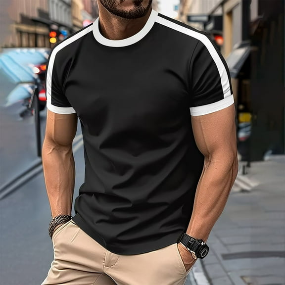 Yiliang Slim Fit Shirts for Men 2025 Summer T Shirt Loose Fit Moisture Wicking Top Color Blocked Short Sleeve Sporty Easywear for Running and Gym