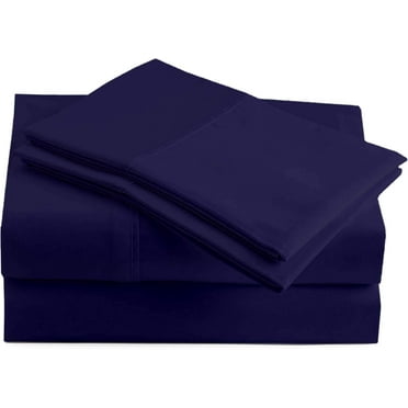 600 Thread Count Deep Pocket Mattress 11 Inches 100% Egyptian Cotton Striped 4-Piece Soft Sheet Set (California King, Navy Blue)