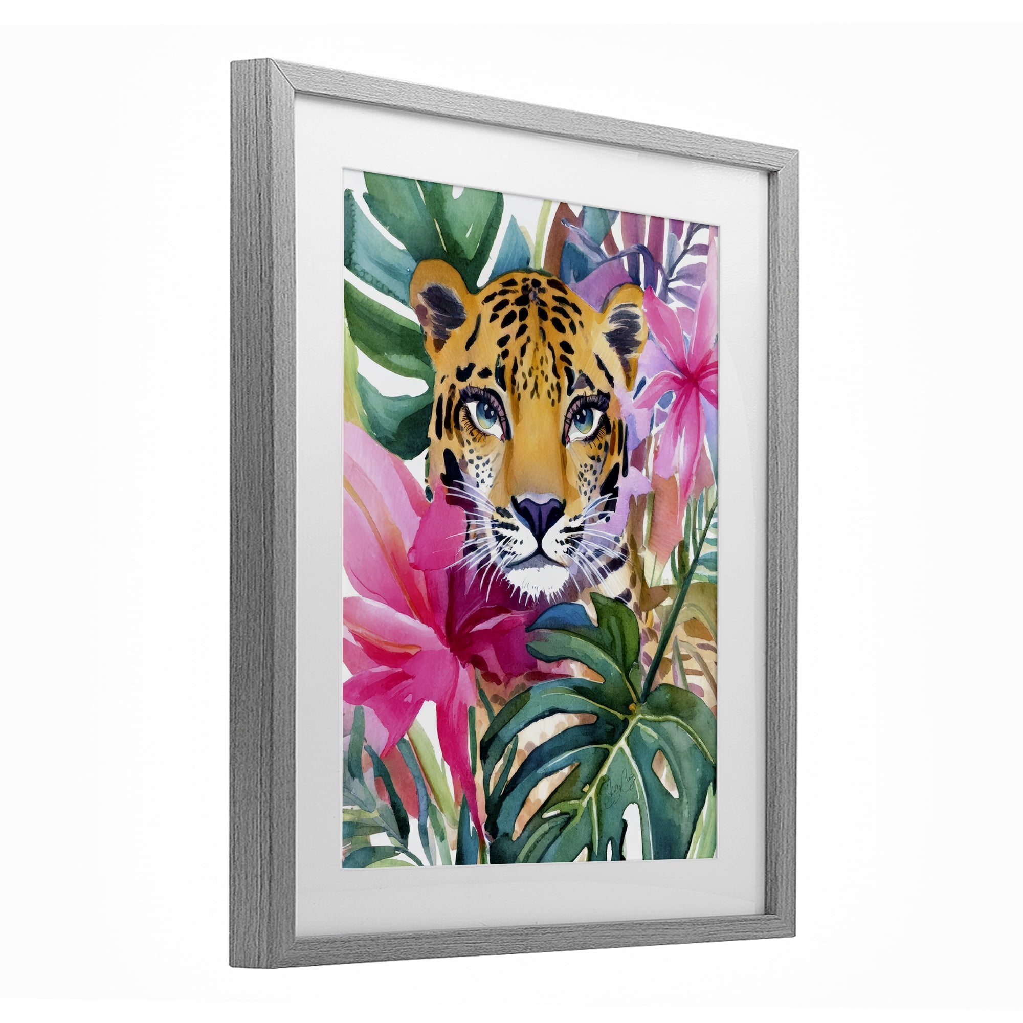 Stupell Industries Tropical Tiger Peeking Gray Framed Print Under Glass, design by Shelly Craig