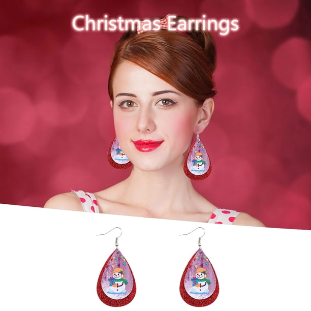 Pendientes para mujer, regalos para mujer, pendientes navideños, muñeco de nieve navideño, pendientes de cuero con doble lentejuela para niñas, anillos de moda