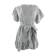 Miken Women's Striped Wrap Dress Swim Cover-Up (M, White Black)