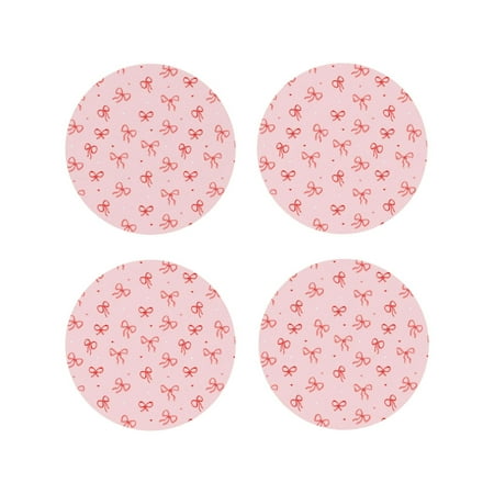

Matuu Pink Bows1 for Cup Coasters Set of 4 Leather Coasters Desk Coasters for Office Measures 4” x 4”-Round Shape
