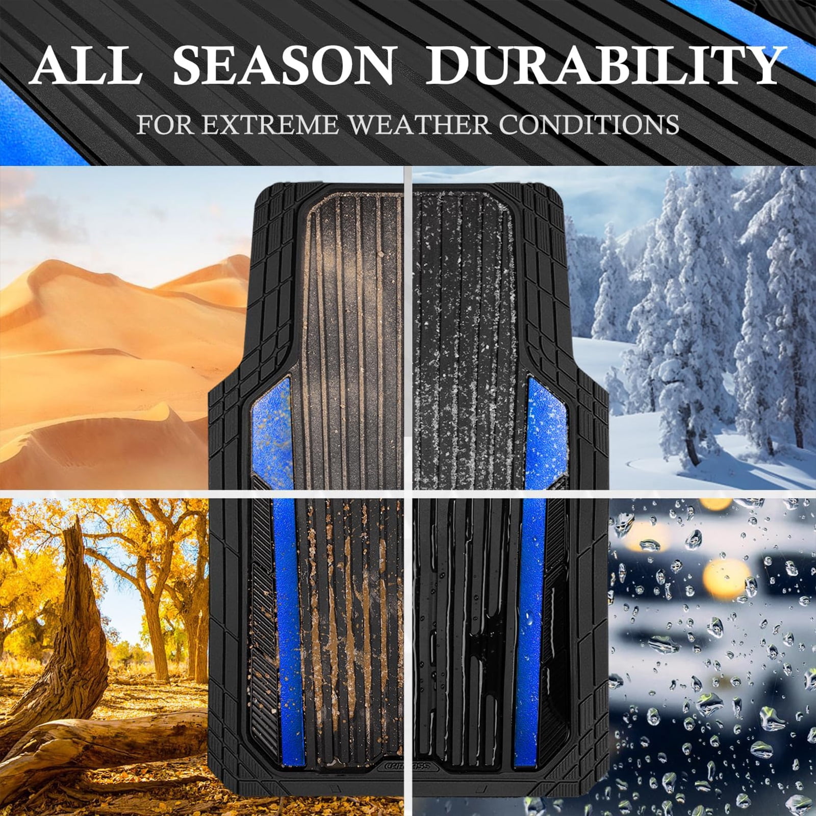 CAR GRAND Heavy Rubber Car Floor Mats, Deep Waterproof Car Mats All Weather, Universal Trim-to Fit Automotive Floor Mats for Car SUV Truck Van, Durable Floor Liners waterproof anti-slip black blue