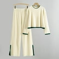 thumbnail image 2 of AINIYS Women's 2 Piece Fall Knit Sweater Set Long Sleeve Crewneck Tops Wide Leg Pants Sweatsuit Outfits Casual Clothing Beige Free Size, 2 of 6