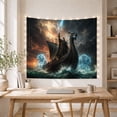 thumbnail image 5 of Viking Warrior on Longship with Spectral Wolves, Dramatic Fantasy for Norse Mythology Fans, Stormy Sea Art, Housewarming Gift, Tapestry Wall Hanging for Bedroom and Den, 5 of 7