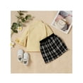 thumbnail image 3 of Qiylii 2PCS Toddler Girls Fall Outfits, Mock Neck Flare Long Sleeve Tops + Plaid Mini Skirt, 3 of 9