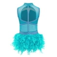 thumbnail image 4 of TTAO Girls Ballet Leotard Modern Gymnastics Jazz Dance Outfit Kids Sleeveless Feather Skirt Rhinestone Bodysuit Blue Green 8, 4 of 5