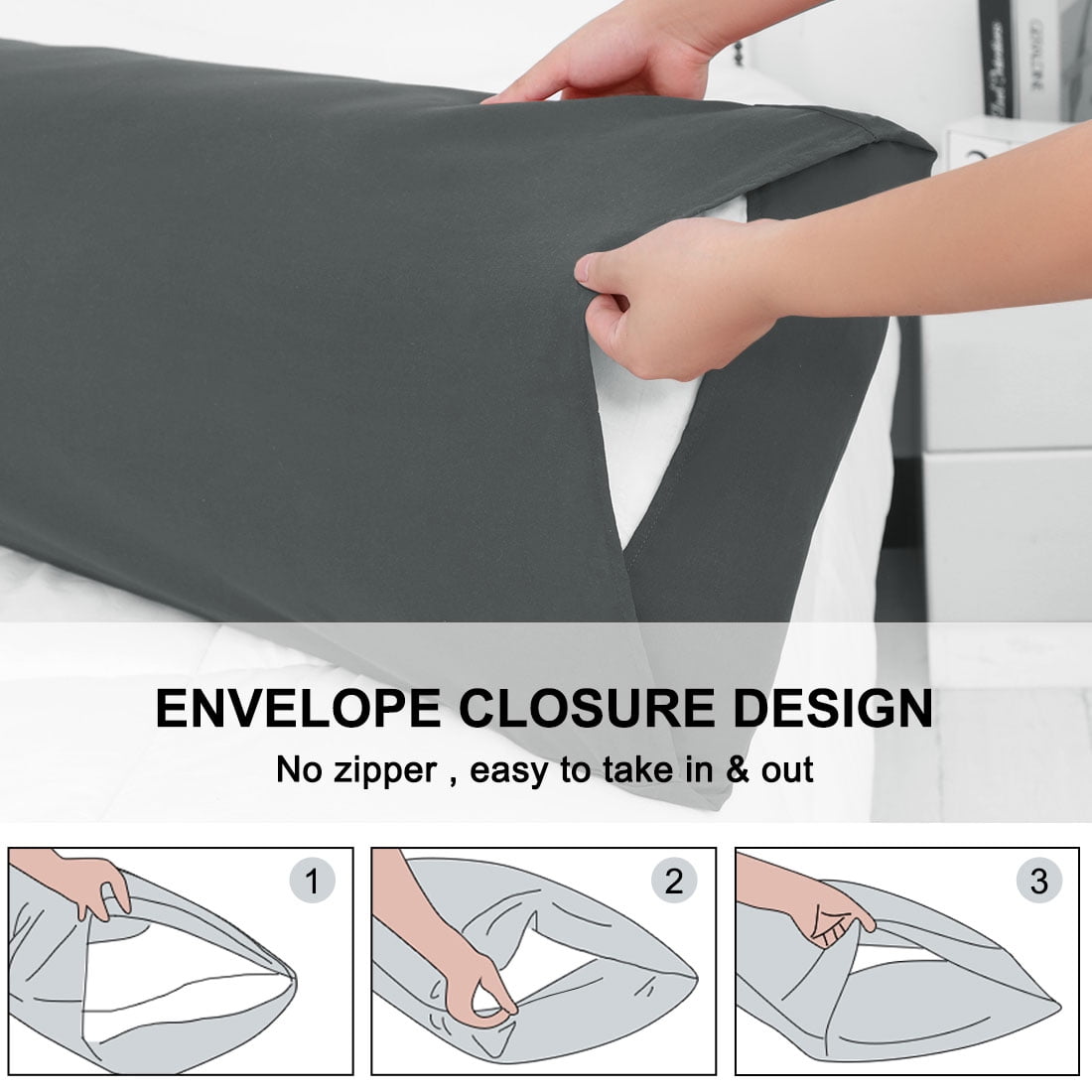 Unique Bargains 2-Piece Microfiber Body Pillow Covers, 20" x 48", Grey