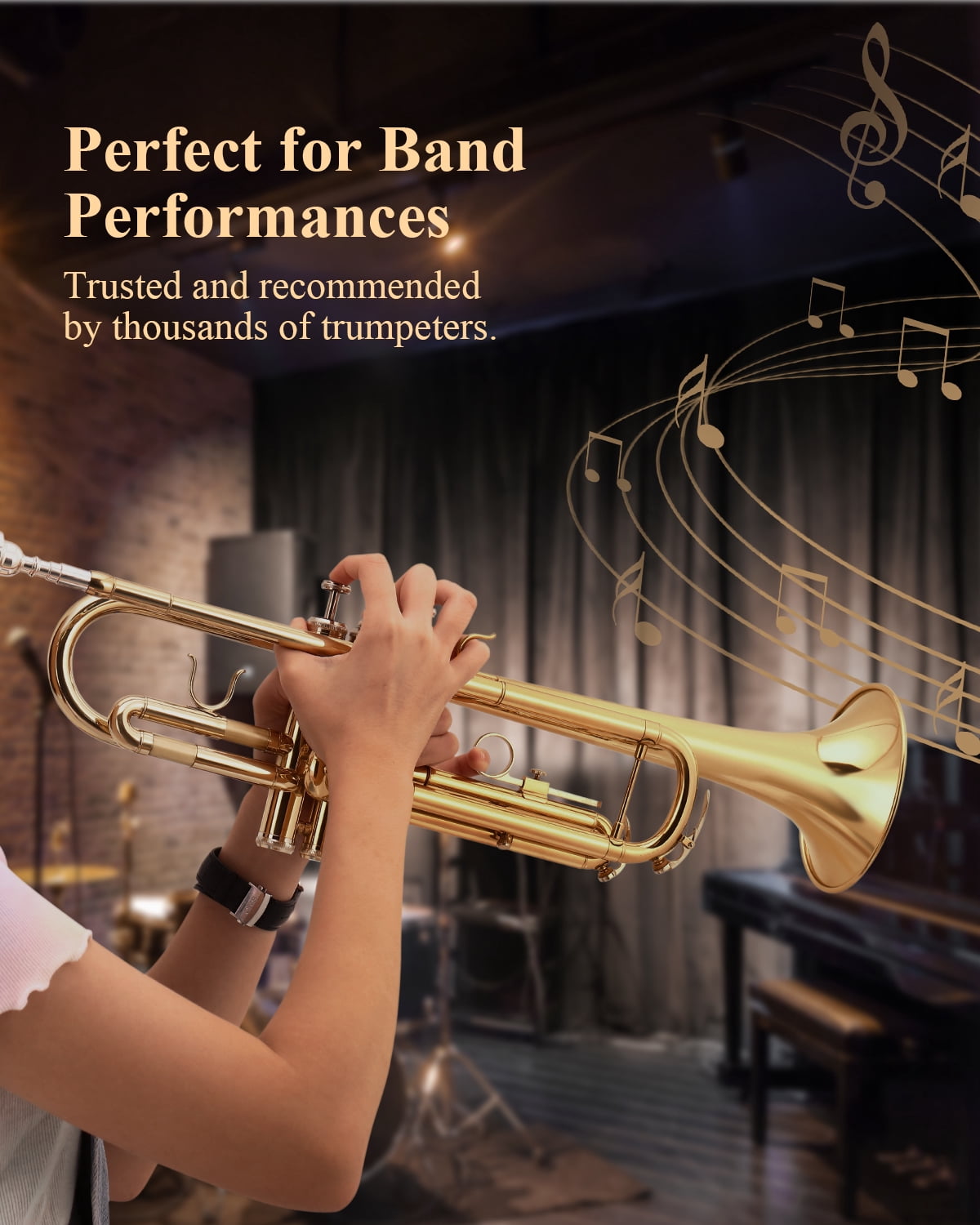 Eastar Bb Standard Trumpet Set for Student Beginners, Brass Instrument with Gold Lacquer Finish & Carrying Case for School Band