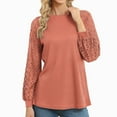 thumbnail image 1 of Pull en Tricot Fin à Col Rond pour Femmes Pull à Manches Longues avec Manches en Dentelle Ajourées, 1 of 7