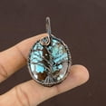 thumbnail image 2 of Natural Tree Of Life Tibetan Turquoise Stone Copper Wire Wrap Pendant 2.2", 2 of 4