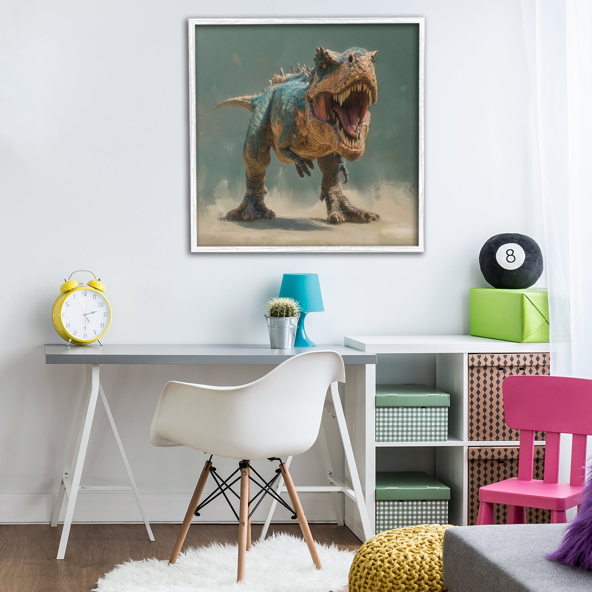 Stupell Industries Roaring T-Rex in Green White Framed Giclee Art, design by Wumples