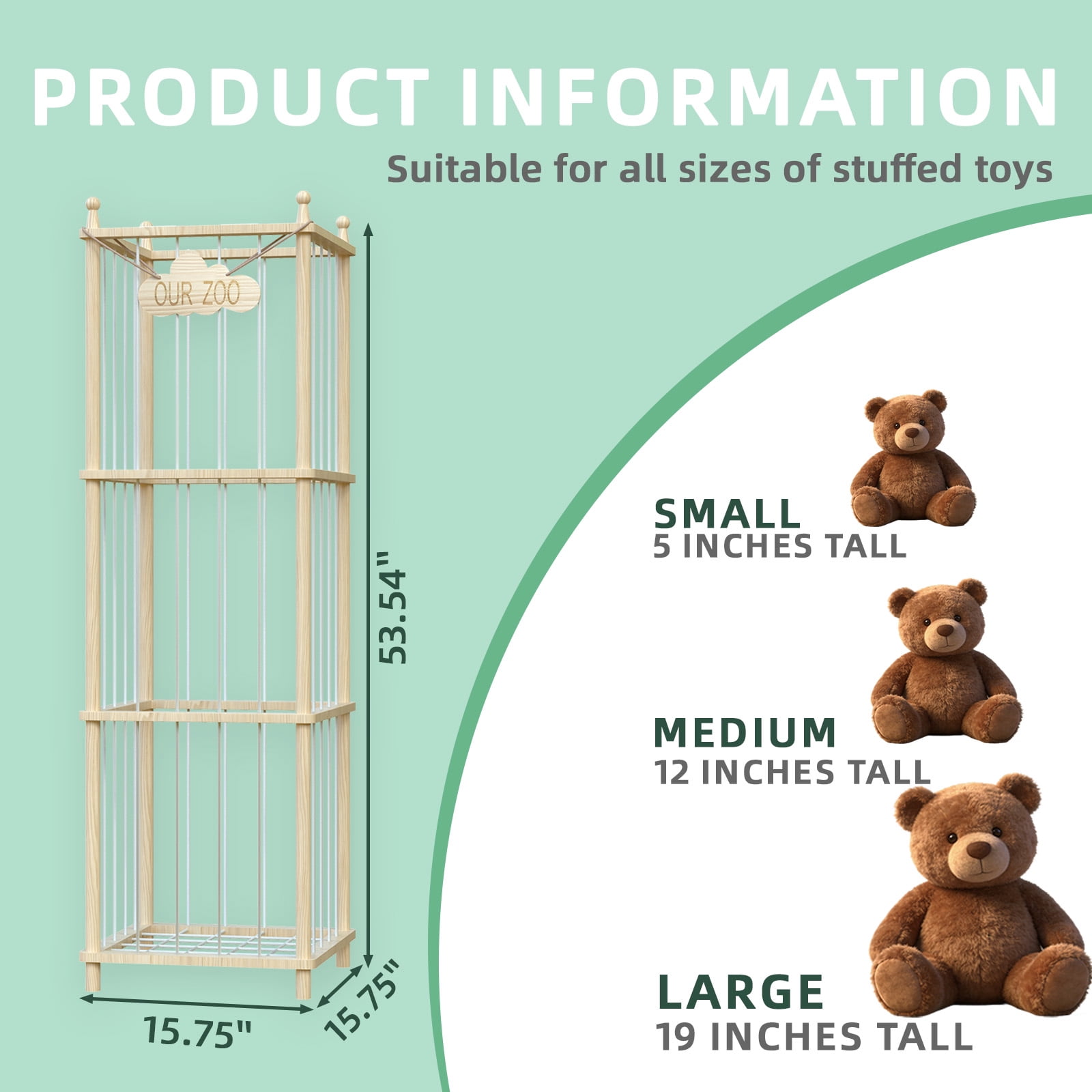 Bel Ark Stuffed Animal Storage Natural Pine Wood Toy Organizer, Space Saving Plushie Playhouse for Nursery, Playroom, Kids Bedroom