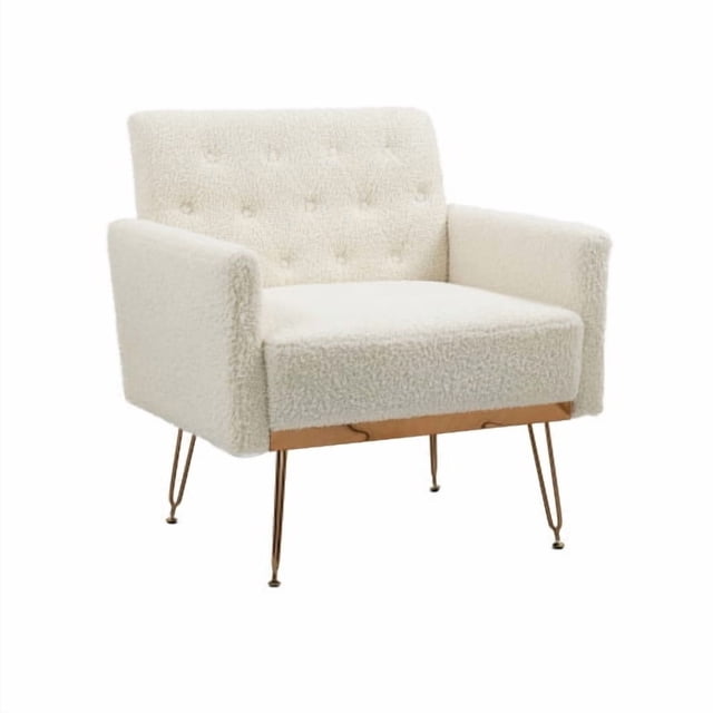 Sillón de terciopelo Sofá único Sillas de lectura laterales tapiceadas modernas con brazo y pierna de metal de oro para sala de estar dormitorio