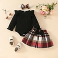 thumbnail image 2 of Infant Newborn Baby Girl Ruffle Long Sleeve Romper Bowknot Plaid Skirt Set Outfits 0-18M Girls Fall Winter Dresses, 2 of 9