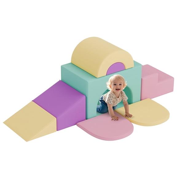 Reasea 7 PCS Foam Climbing Blocks for Toddlers 1-3, Climb and Crawl Activity Playset, Soft Foam Climber, Pink